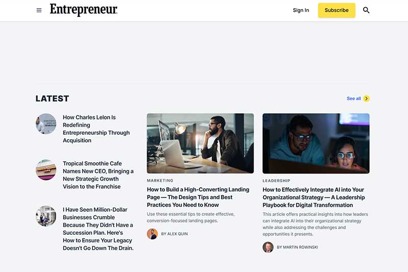 Entrepreneur Magazine Screenshot